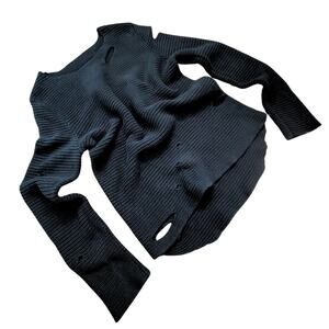 RTA Jules Reinforced Distressed Rib Knit Sweater Womens S Holes Grunge Classy